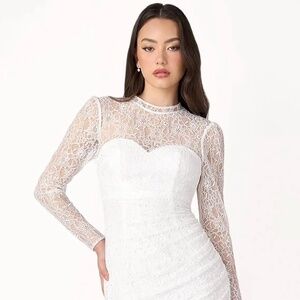 Azazie Stacie White Lace Dress Size 2